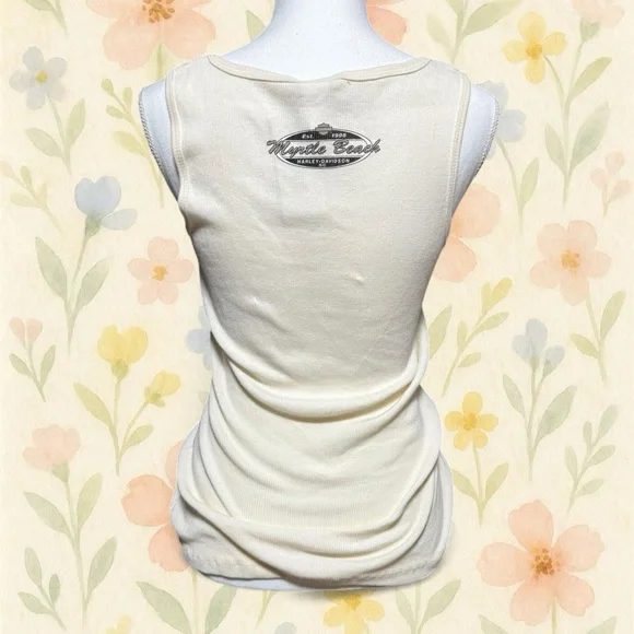 Harley Davidson White Ribbed Tank Top Studded Myrtle Beach NWT Women M 2010 Y2K - Picture 5 of 7